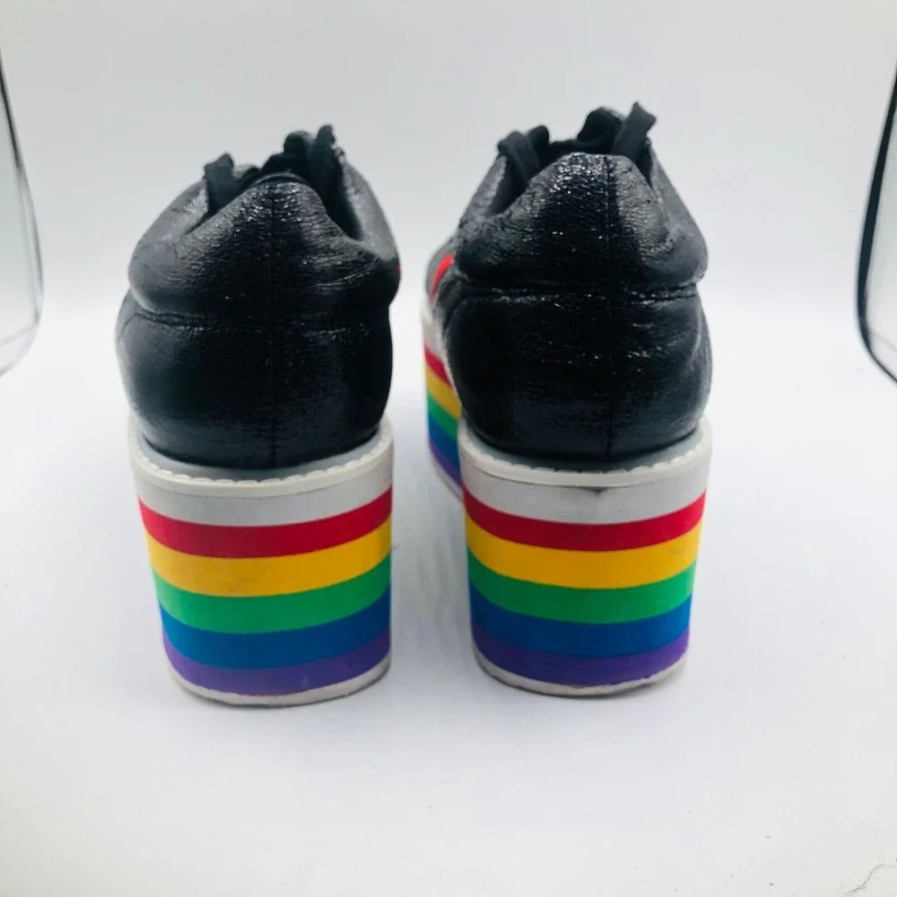 CAPE ROBBIN SUPER PLATFORM BLACK‎ FAUX LEATHER LACE UP RAINBOW PLATFORM SIZE  9